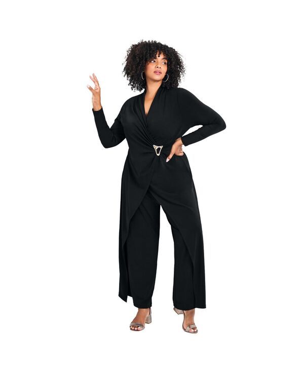 アベニュー レディース ボトムス カジュアルパンツ プラスサイズ ジャンプスーツ AVENUE Womens Plusize Glamour Wrap Front Jumpsuit Black ブラッ 15,251円