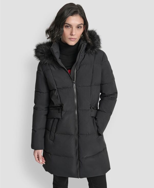 ダナ キャラン ニューヨーク レディース アウター ジャケット・ブルゾン コート DKNY Womens Hooded Zipper Puffer Coat Black ブラック
