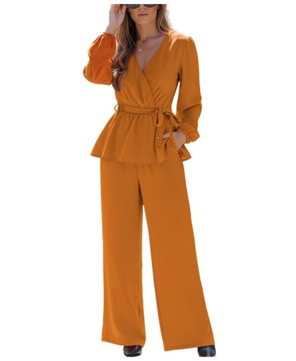 カップシー レディース ボトムス カジュアルパンツ Vネック Cupshe Womens Elegant VNeck Top WideLeg Pants Matching Set Orange オレン
