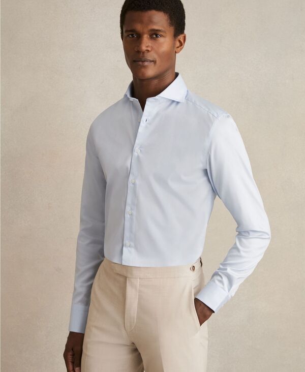 レイス メンズ トップス シャツ コットン REISS Mens CottonTwill TwoFold SlimFit Shirt Soft Blue ブルー