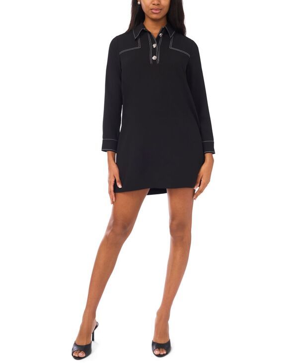 ミスク レディース トップス ワンピース プチ シャツ MSK Petite Collared Neck Long Sleeveshirtdress Black ブラック