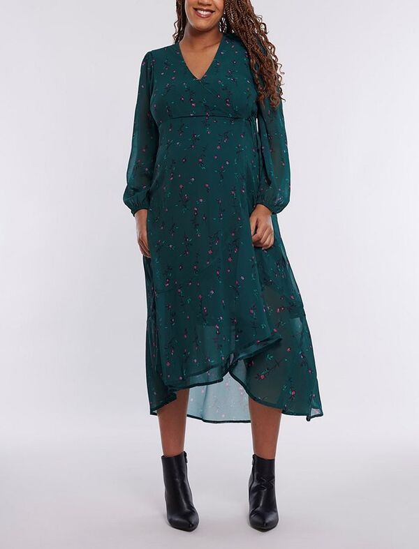 マザーフッドマタニティー レディース トップス ワンピース ミディワンピース ミディ Womens Woven Wrap Long Sleeve Midi Dress Motherhood Mater