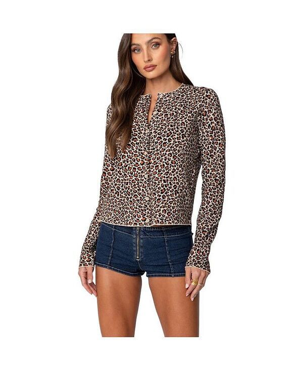 アディクテッド レディース アウター ニット・セーター プリント カーディガン ニット Edikted Womens Leopard Printed Knit Cardigan Leopard アニマ