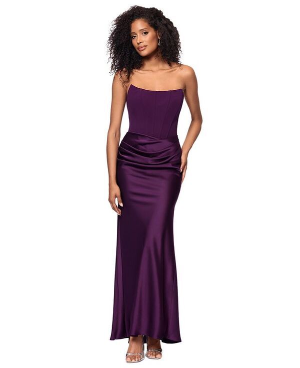 ベッツィアンドアダム レディース トップス ワンピース ストラップレス Betsy Adam Womens MixedMedia Strapless Corset Gown Plum プラム