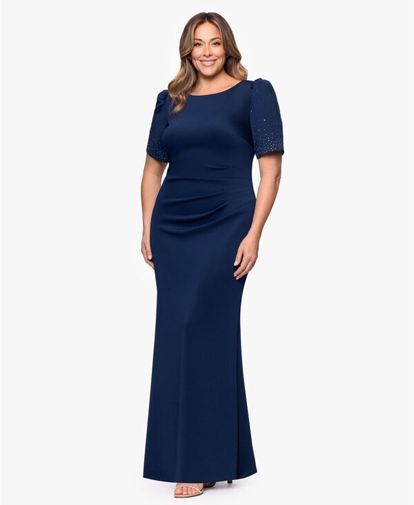 エスケープ レディース トップス ワンピース プラスサイズ プリーツ XSCAPE Plusize PleatedWaistuddedSleeve Gown Midnight