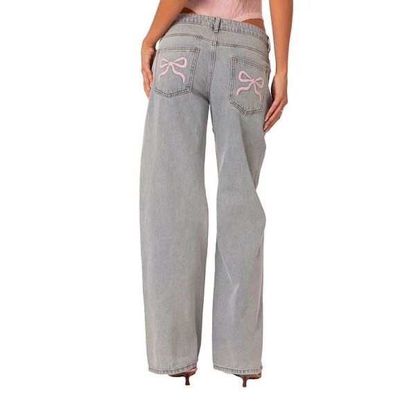 アディクテッド レディース ボトムス デニムパンツ ジーンズ Edikted Womens Bow Pocket Relaxed Jeans Lightblue ブルー
