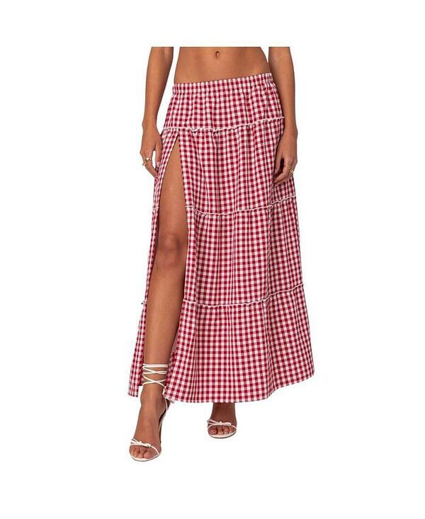 アディクテッド レディース ボトムス スカート サイドスリット ティアード ギンガムチェック マキシ ギンガム Edikted Womens Gingham Side Slit Tiered Maxi