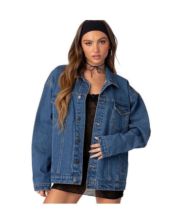 アディクテッド レディース アウター ジャケット・ブルゾン デニム ジャケット Edikted Womens Dalia oversized denim jacket Darkblue ブルー