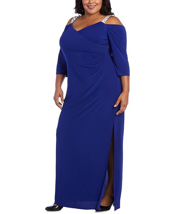 アールアンドエムリチャーズ レディース トップス ワンピース プラスサイズ R M Richards Plus Size Embellished ColdShoulder Gown Electric