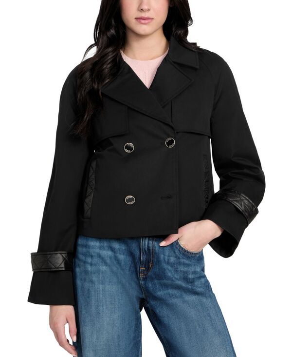 ゲス レディース アウター ジャケット・ブルゾン キルティング コート クロップド GUESS Womens Cropped QuiltedTrim Trench Coat Black ブラック