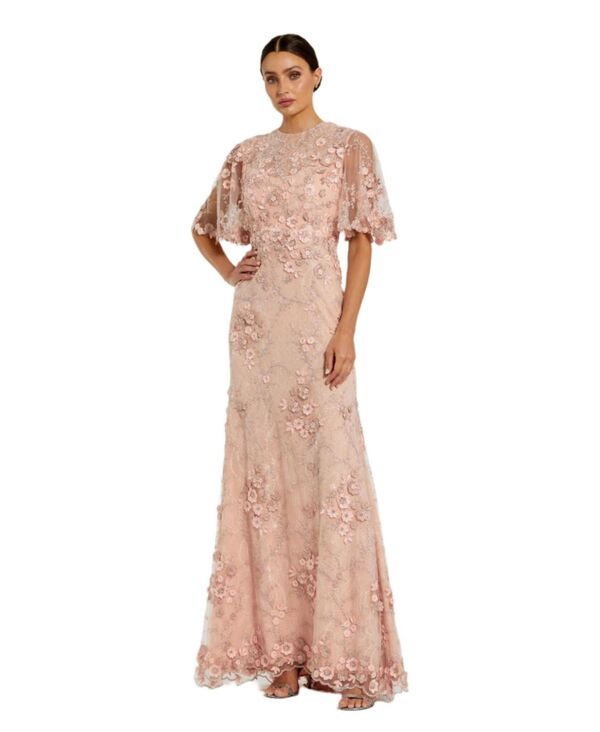 マックダガル レディース トップス ワンピース フラワー柄 刺繍 フラワー Mac Duggal Womens Flutter Sleeve Floral Embroidered Net Gown R