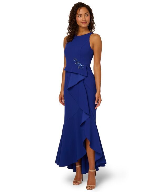 アドリアナ パペル レディース トップス ワンピース クレープ フリル Adrianna Papell Womens CascadingRuffle Crepe Gown Royal Sapphire