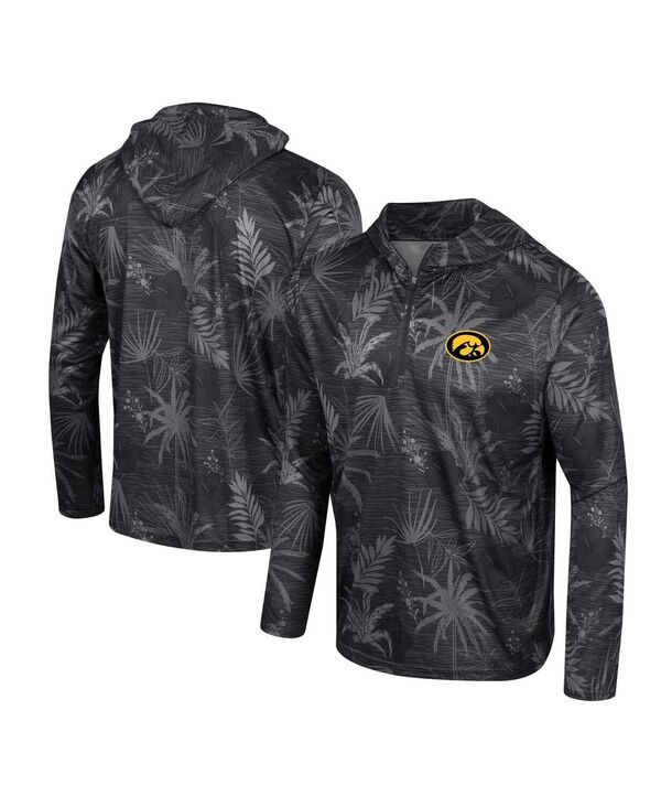 コロシアム メンズ トップス シャツ プリント Colosseum Mens Black Iowa Hawkeyes Palms Printed Lightweight QuarterZip Hood