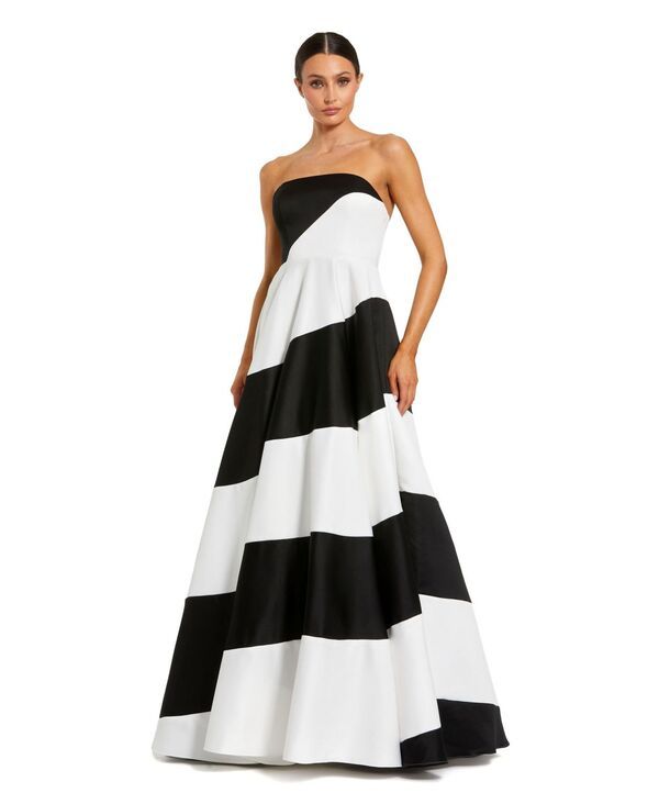 マックダガル レディース トップス ワンピース サテン ストラップレス カラーブロック Mac Duggal Womens Colorblock Striped Satin Strapless Bal