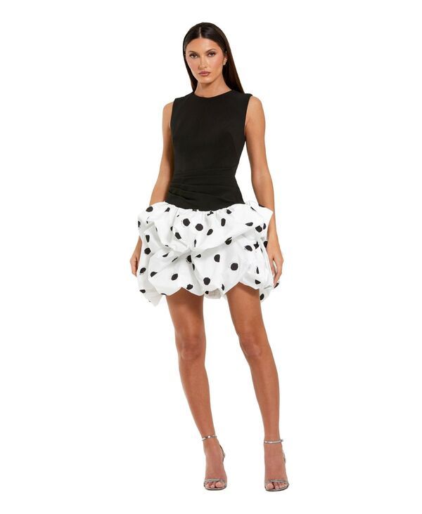 マックダガル レディース トップス ワンピース ドット柄 クレープ ドット ミニ スカート ノースリーブ Mac Duggal Womensleeveless Crepe Mini Dress Wit