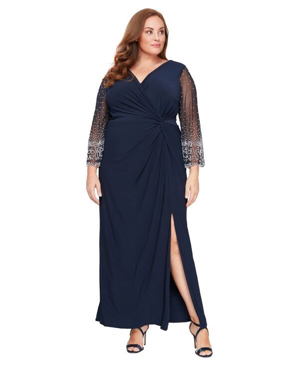 アレックスイブニングス レディース トップス ワンピース Vネック プラスサイズ Alex Evenings Plusizembellished VNeck Dress Dark Navy ネイビー