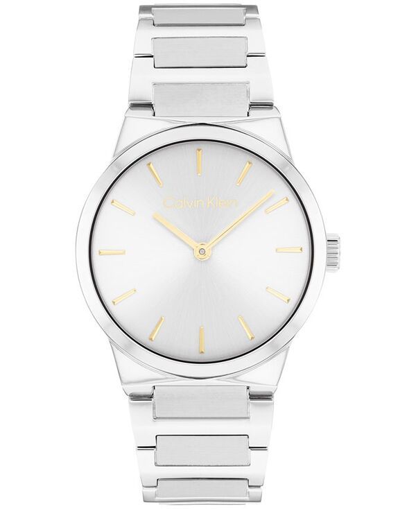 カルバンクライン レディース アクセサリー 腕時計 Tシャツ Calvin Klein Womens CK Linear Elegance Silver Tone Stainless Steel Br