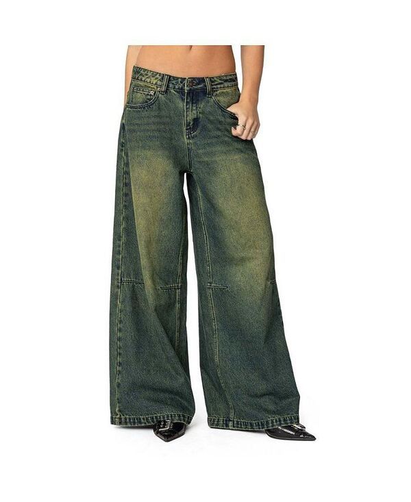 アディクテッド レディース ボトムス デニムパンツ ローライズ ジーンズ Edikted Womens Shawn Washed Low Rise Jeans Bluewashed ブルー