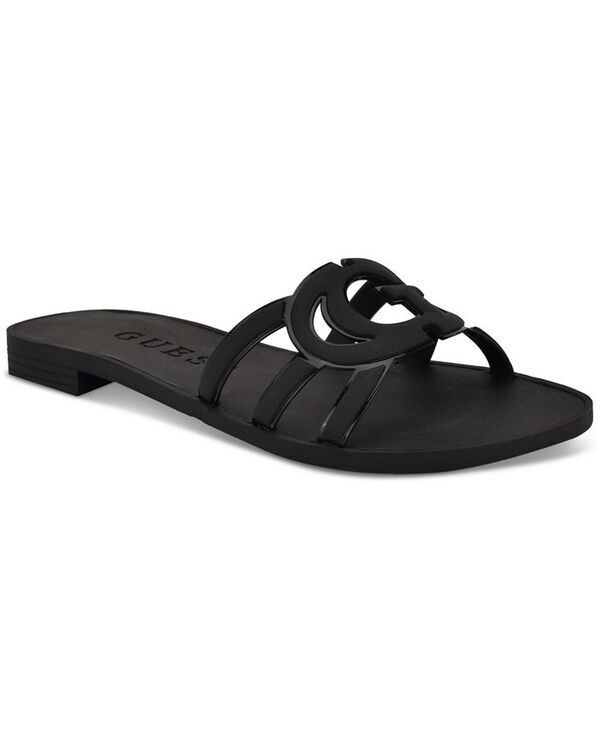 ゲス レディース シューズ サンダル カットアウト ロゴ GUESS Womens Elyho Jellie Logo Emblem CutOut Slide Flat Sandals Black ブ