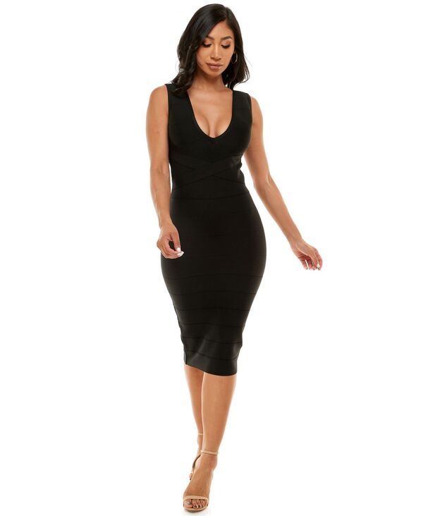 ベベ レディース トップス ワンピース Vネック ミディワンピース ミディ Bebe Womens Vneck Bandage Midi Dress Black ブラック