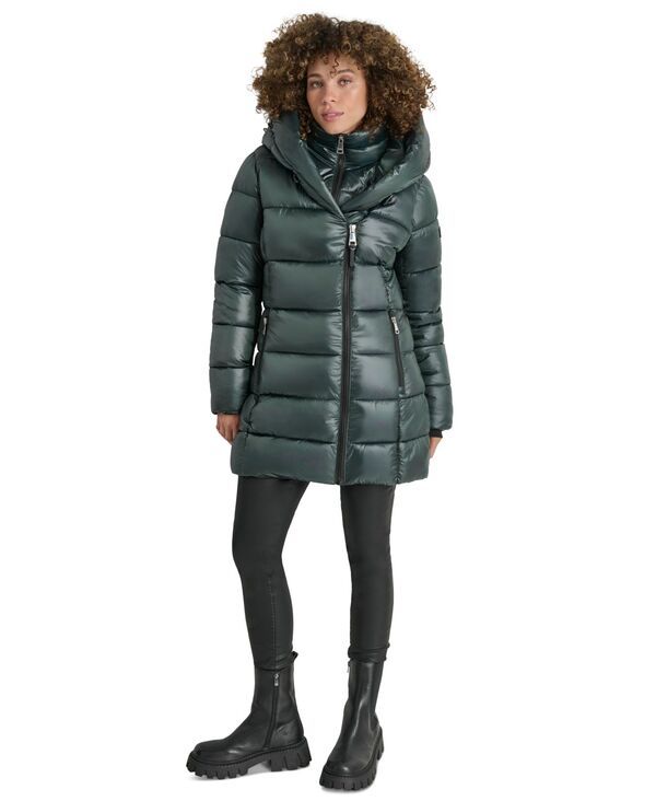ダナ キャラン ニューヨーク レディース アウター ジャケット・ブルゾン コート DKNY Womens Bibbed ShawlCollar Packable Shine Puffer Coat M