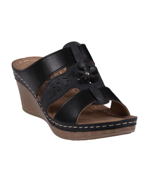 ジーシーシューズ レディース シューズ サンダル GC Shoes Womens Spring Triple Band Flower Wedge Sandals Black ブラック