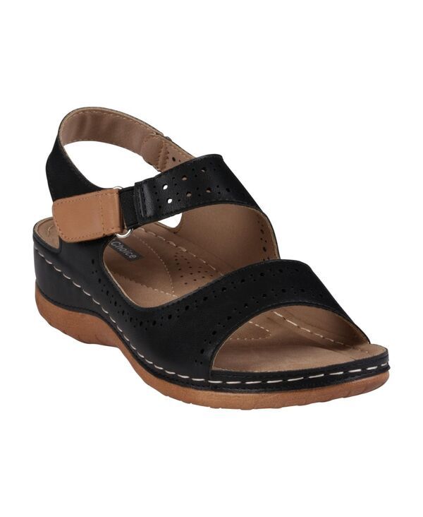 ジーシーシューズ レディース シューズ サンダル GC Shoes Womens Foster Perforated Double Band Flat Sandals Black ブラック