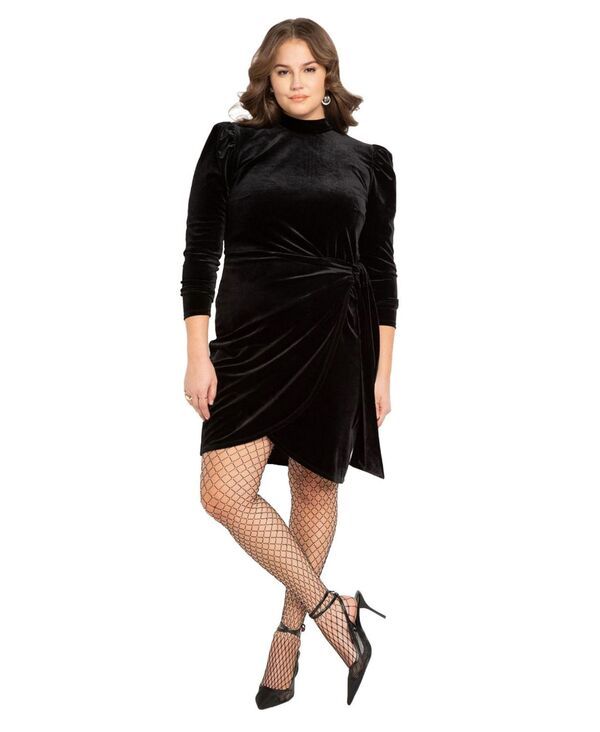 エロクイ レディース トップス ワンピース プラスサイズ ミニ ベルベット スカート ELOQUII Womens Plusize Velvet Mini Dress With Wrap Skirto