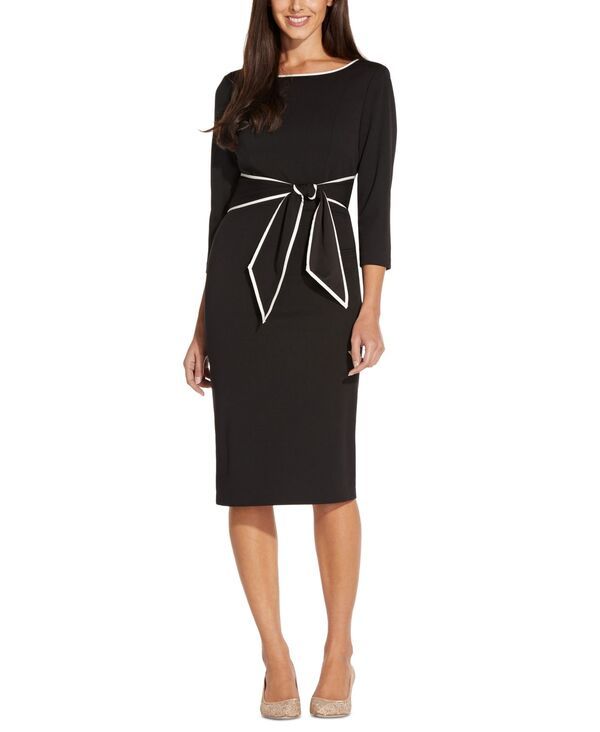 アドリアナ パペル レディース トップス ワンピース Adrianna Papell Womens Tipped TieFront 34Sleeve Dress BlackIvory アイボリー