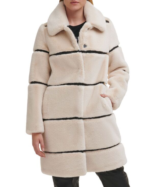 カール ラガーフェルド レディース アウター ジャケット・ブルゾン コート レザー KARL LAGERFELD PARIS Womens FauxLeather Trim FauxFur Coat