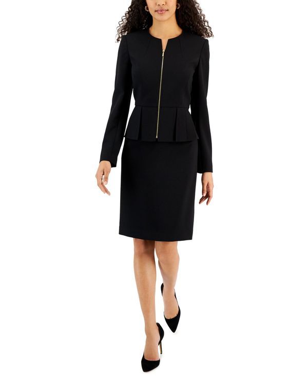 タハリエーエスエル レディース アウター ジャケット・ブルゾン スカート ジャケット Tahari ASL Zipper Jacket Skirt Suit Black ブラック