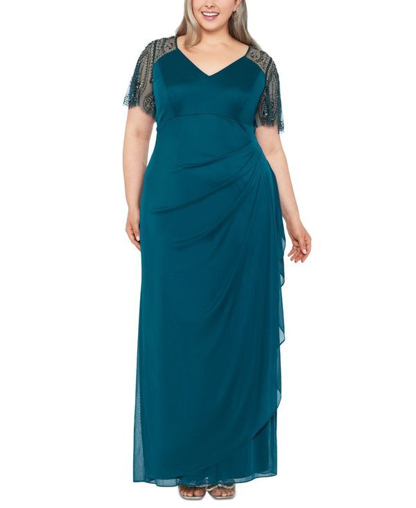 エスケープ レディース トップス ワンピース プラスサイズ シアー ジャージー XSCAPE Plus Size Embellished Sheer Matte Jersey Gown Neo Eme