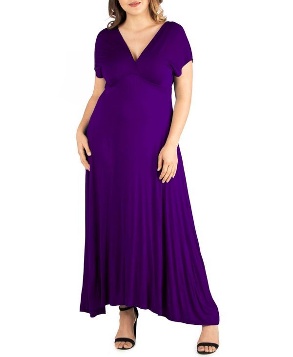 24 セブンコンフォート レディース トップス ワンピース Vネック マキシワンピース プラスサイズ エンパイア マキシ 24seven Comfort Apparel Plus Size Empir
