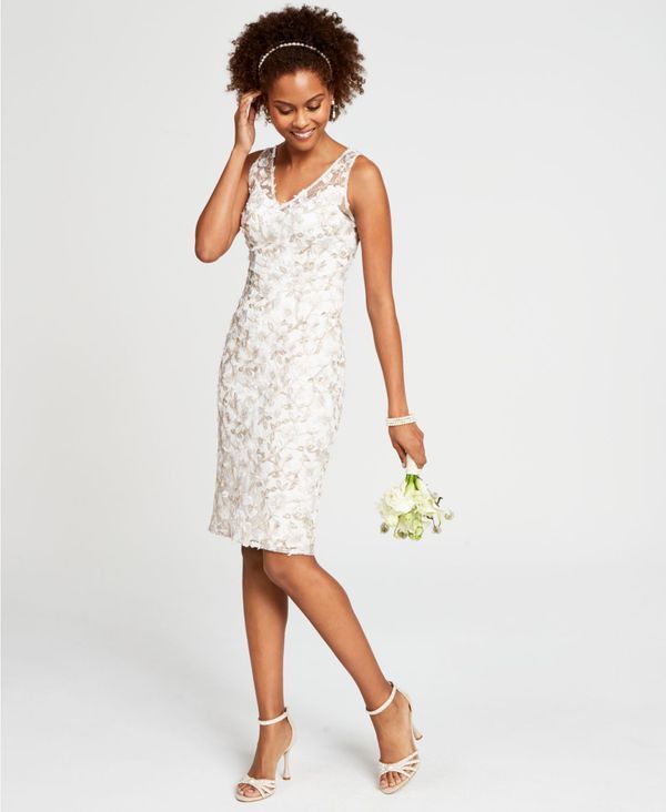 アドリアナ パペル レディース トップス ワンピース フラワー柄 刺繍 フラワー Adrianna Papell Womens Floral Embroidered Sheath Dress Ivor