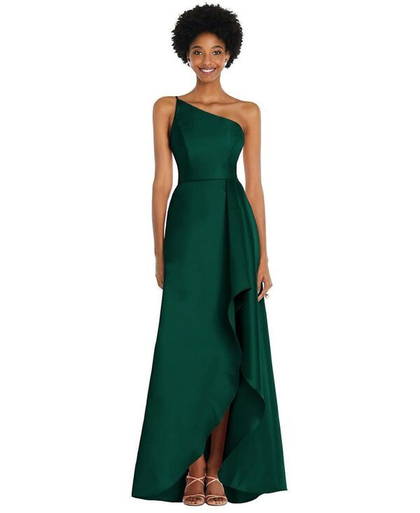 アルフレッド レディース トップス ワンピース ドレープ フロントスリット ワンショルダー サテン Alfred Sung OneShoulder Satin Gown with Draped Fro
