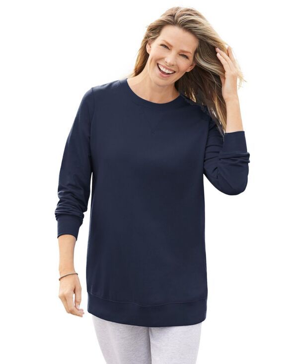 ウーマン ウィズイン レディース アウター パーカー・スウェット プラスサイズ スウェット シャツ フリース Woman Within Plus Size Fleece Sweatshirt Navy