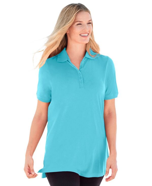 ウーマン ウィズイン レディース トップス シャツ ポロシャツ 半袖 Woman Within Womens Within Perfect ShortSleeve Polo Shirt Seamist
