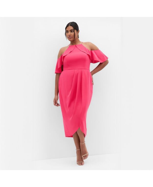 シティーシック レディース トップス ワンピース プラスサイズ フリル CITY CHIC Plus Size Love Siren Ruffle Shoulder Dress Raspberry