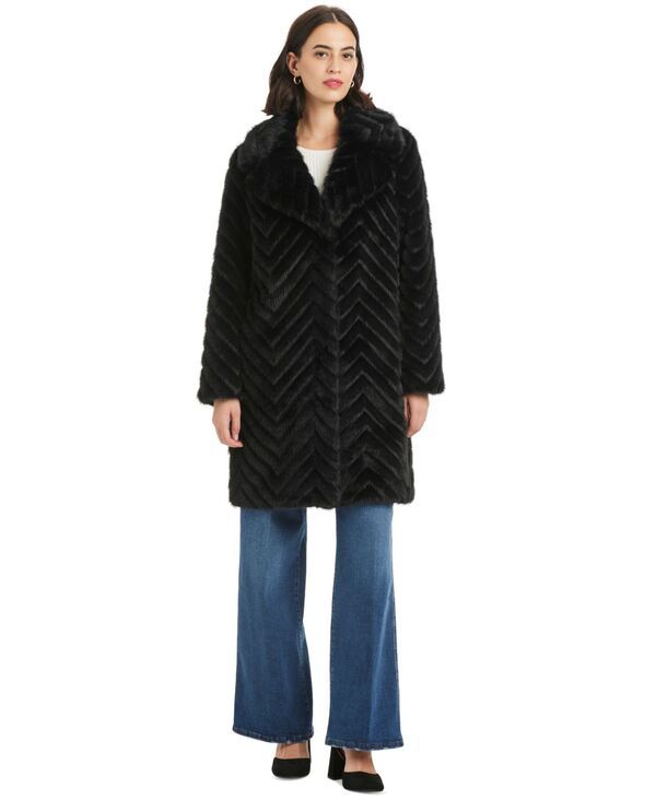 ジョーンズニューヨーク レディース アウター ジャケット・ブルゾン コート Jones New York Womens Chevron Textured FauxFur Coat Black ブラック