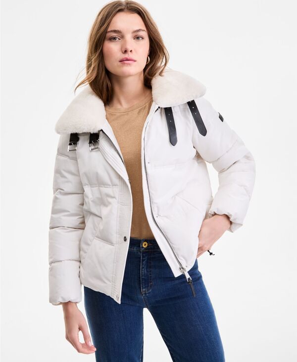ダナ キャラン ニューヨーク レディース アウター ジャケット・ブルゾン コート DKNY Womens FauxFurCollar ZipFront Puffer Coat Pearl パール
