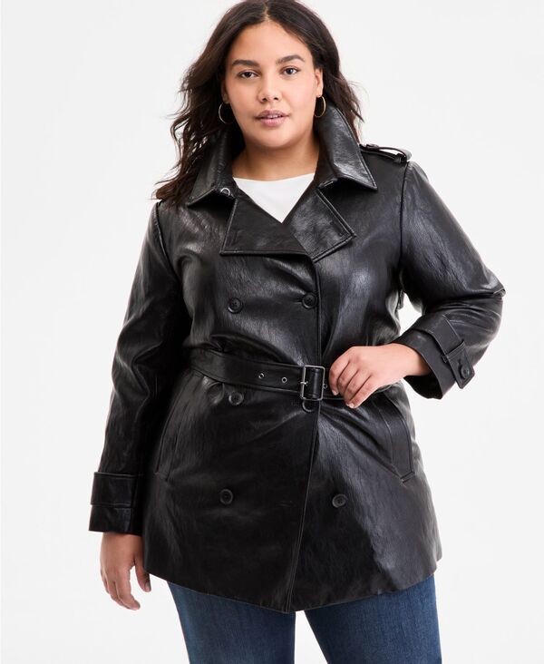 ビーシービージーマックスアズリア レディース アウター ジャケット・ブルゾン プラスサイズ コート レザー BCBGMAXAZRIA Plus Size DoubleBreasted FauxLeat