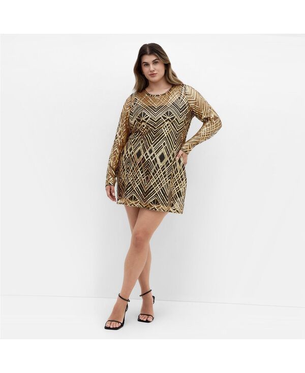シティーシック レディース トップス ワンピース プラスサイズ スパンコール CITY CHIC Plus Size Braylin Sequin Dress Gold geo ゴールド