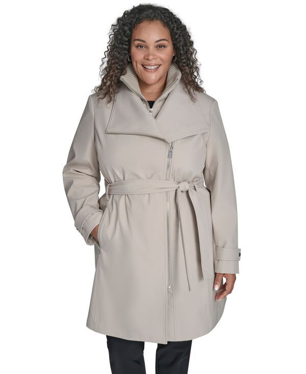 カルバンクライン レディース アウター ジャケット・ブルゾン プラスサイズ コート 長袖 Calvin Klein Plus Size Belted LongSleeve Wrap Coat Oyst