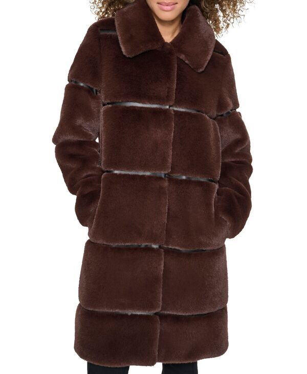 カール ラガーフェルド レディース アウター ジャケット・ブルゾン コート レザー KARL LAGERFELD PARIS Womens FauxLeather Trim FauxFur Coat
