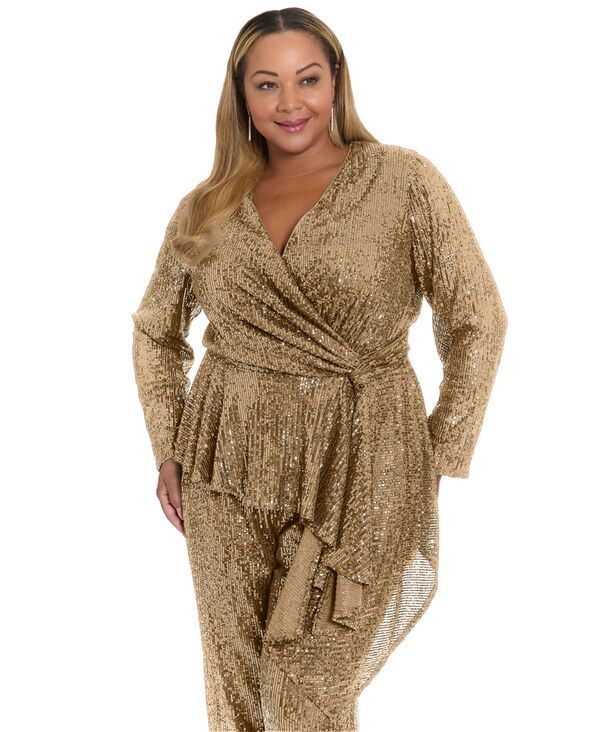 ミューズ レディース トップス ワンピース プラスサイズ スパンコール 長袖 Muse Plusize Sequin LongSleeve Top Caramel