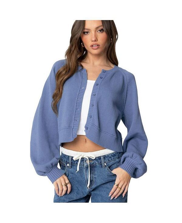 アディクテッド レディース アウター ニット・セーター カーディガン ニット Edikted Womens Sammi Puff Sleeve Knit Cardigan Blue ブルー