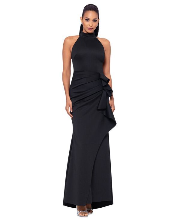 エスケープ レディース トップス ワンピース フリル スキューバ ノースリーブ XSCAPE Womens Ruffled Sleeveless Scuba Fit Flare Dress Black