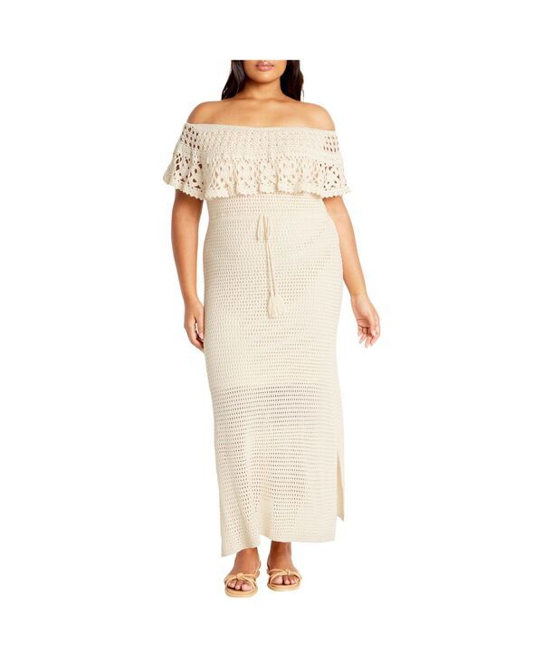 シティーシック レディース トップス ワンピース プラスサイズ CITY CHIC Plus Size Callie Crochet Dress Natural
