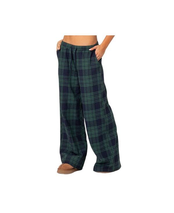 アディクテッド レディース ボトムス カジュアルパンツ ワイドレッグ パンツ Edikted Womens Lounge Around Plaid Wide Leg Pants Navy ネイビー