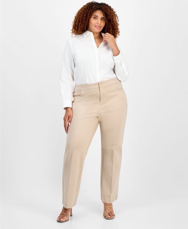 アンクライン レディース ボトムス カジュアルパンツ プラスサイズ パンツ Anne Klein Plus Size WideLeg Trousers Latte